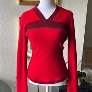 Ekologic 100% Recycled Cashmere Handmade Women's Red V-Neck Sweater Sz XS